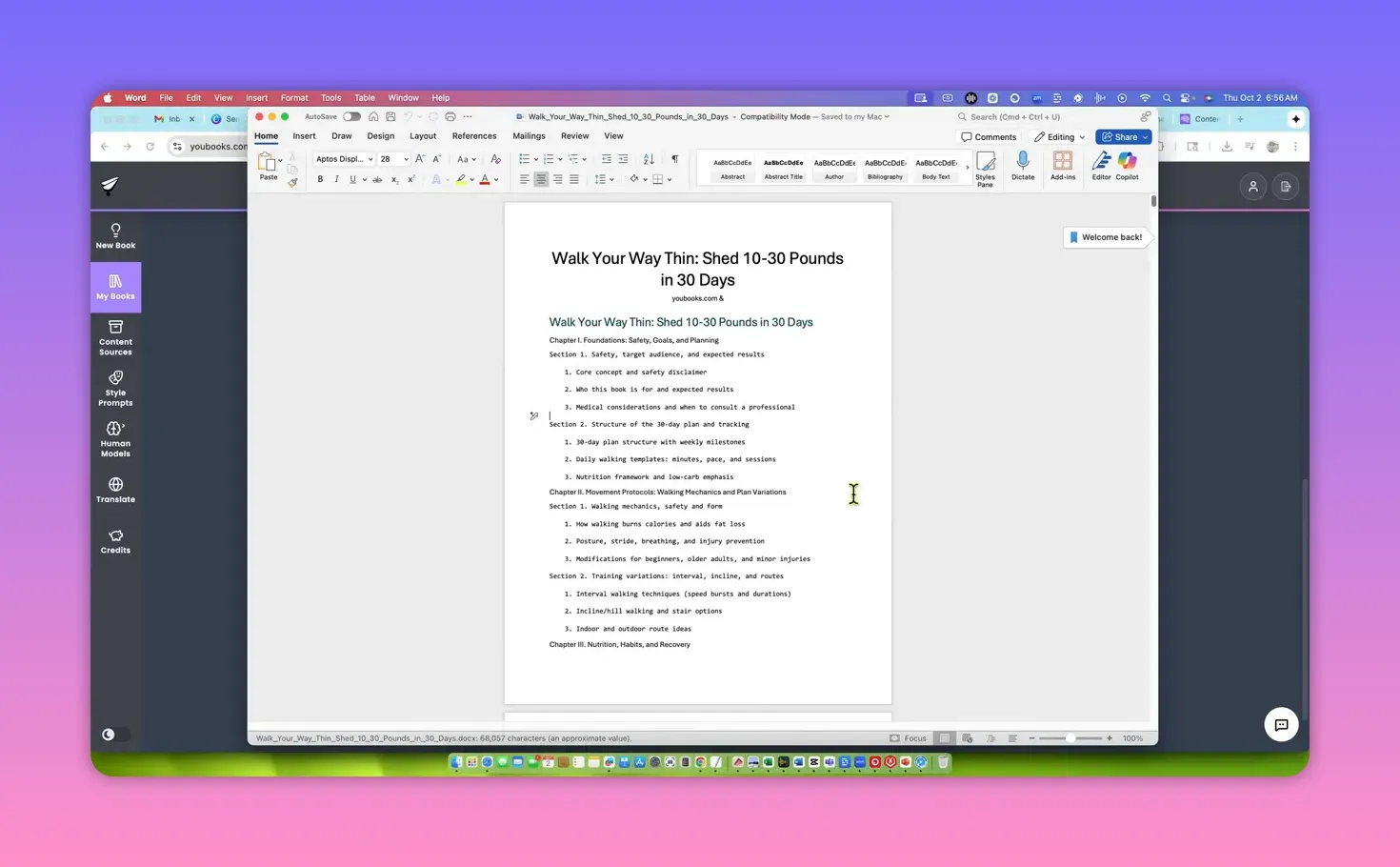 Clear view of a Word document title page and table of contents exported from Youbooks