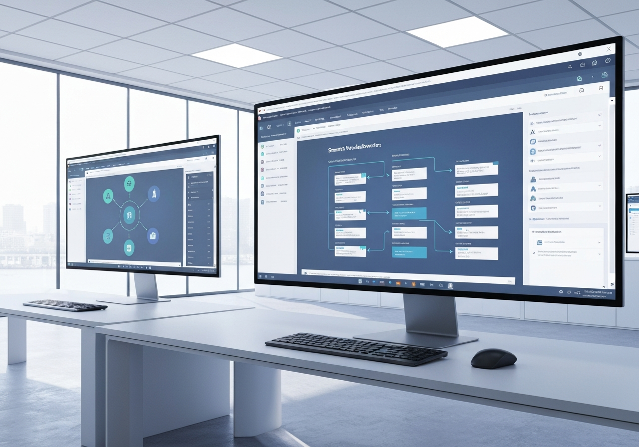 Futuristic no-code automation workspace