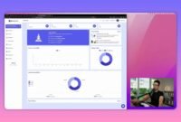 invoiless-clear-dashboard-overview Clear screenshot of the Invoiless dashboard showing the sidebar, overview cards, charts and a presenter webcam