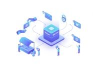 Conceptual illustration of Vend Email: a secure central inbox forwarding branded email aliases to a marketplace where aliases are exchanged and transferred